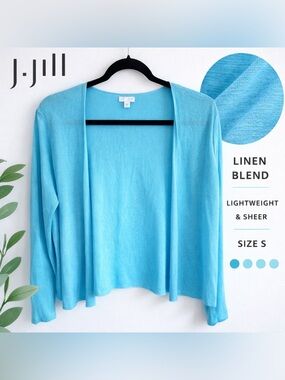 J Jill Blue Linen Blend Sweater Lightweight Sheer Long Sleeve Small